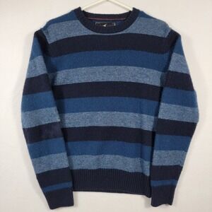 Howick Mens Blue Striped Wool Blend Crew Neck Sweater Medium